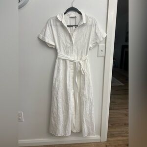 Zara White Eyelet Midi Shirt Dress